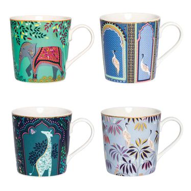 Sara Miller India Set of 4 Mugs, Assorted